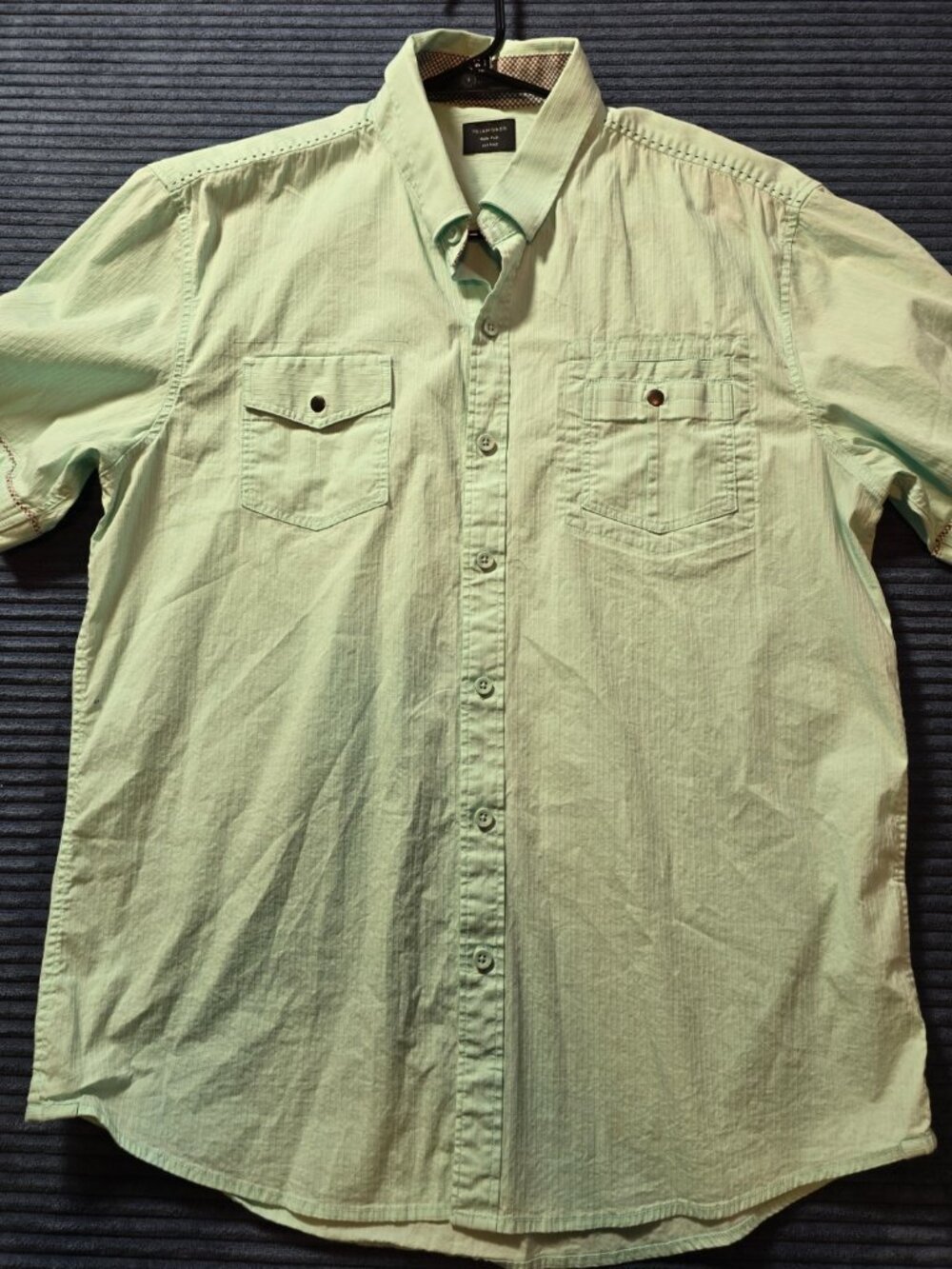 7 Diamonds Men’s Button‑Up Shirt Light Green Short Sleeve XL Cotton Blend Work